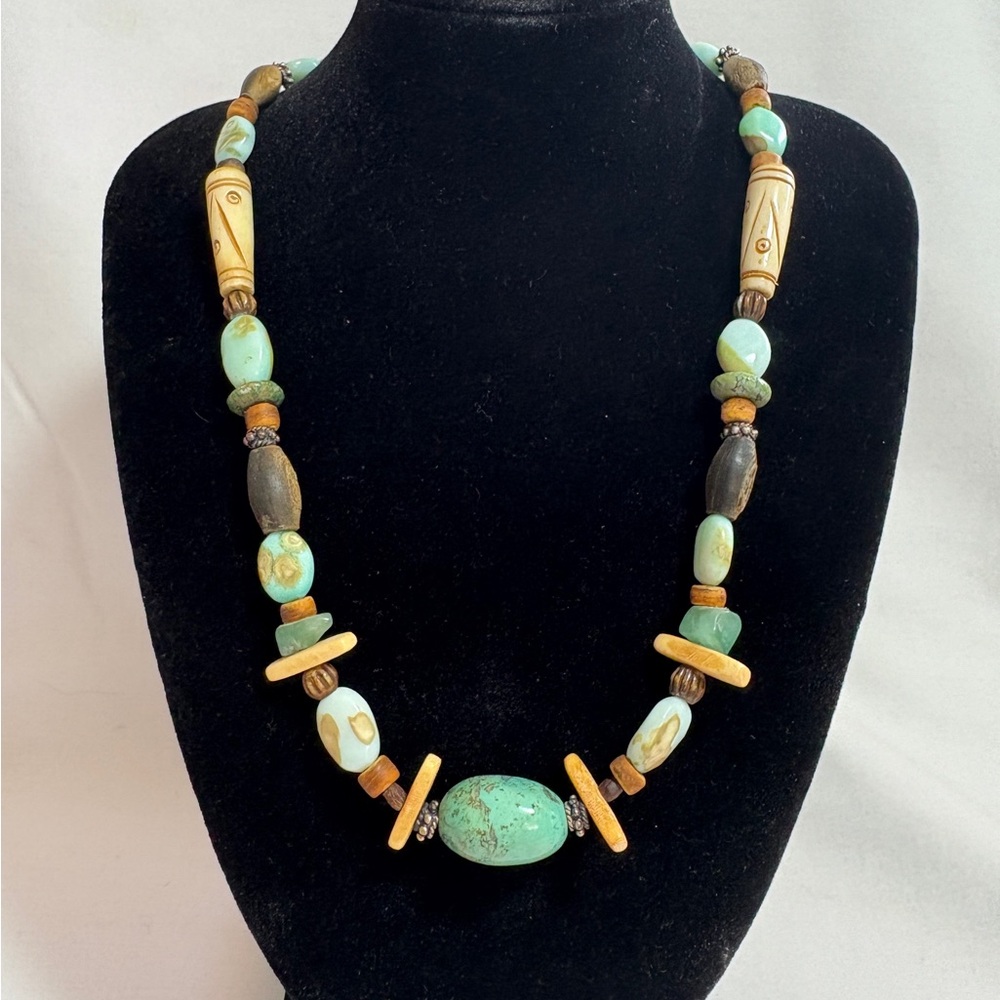 Unique Stone and Bone Hand Beaded Necklace